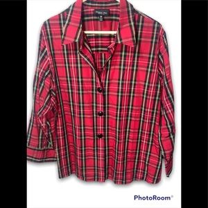Foxcroft Womens sz 20  Wrinkle Free Shaped Fit Button-Down Red Plaid Shirt.